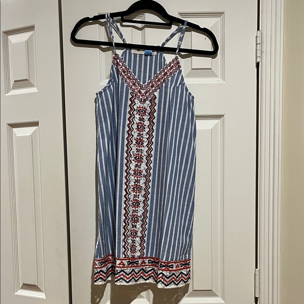 The Impeccable Pig Blue and Red Striped Midi Dress